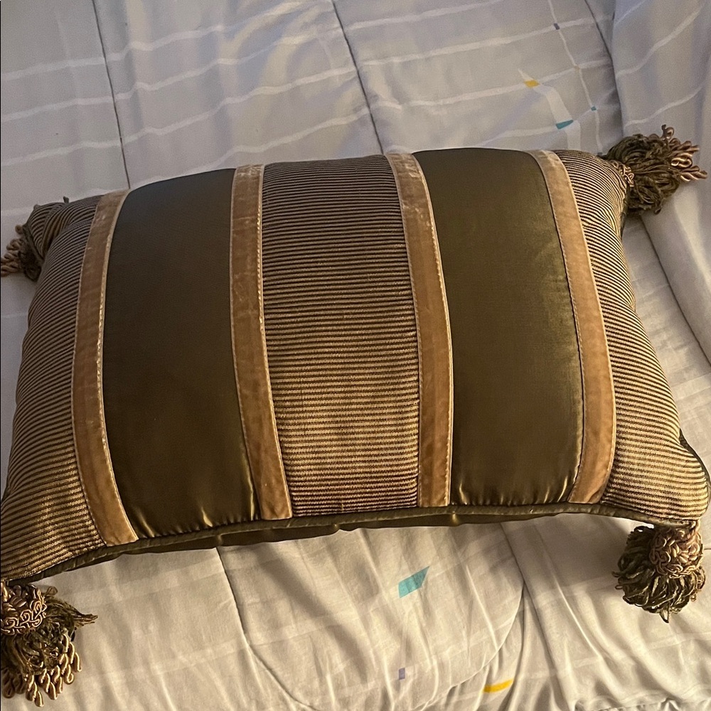 Elegant Brown and Gold Striped Pillow